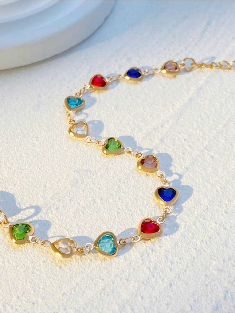 Gold Heart Multicolor Crystal Bracelet - Women Jewelry - Picture 2 of 3